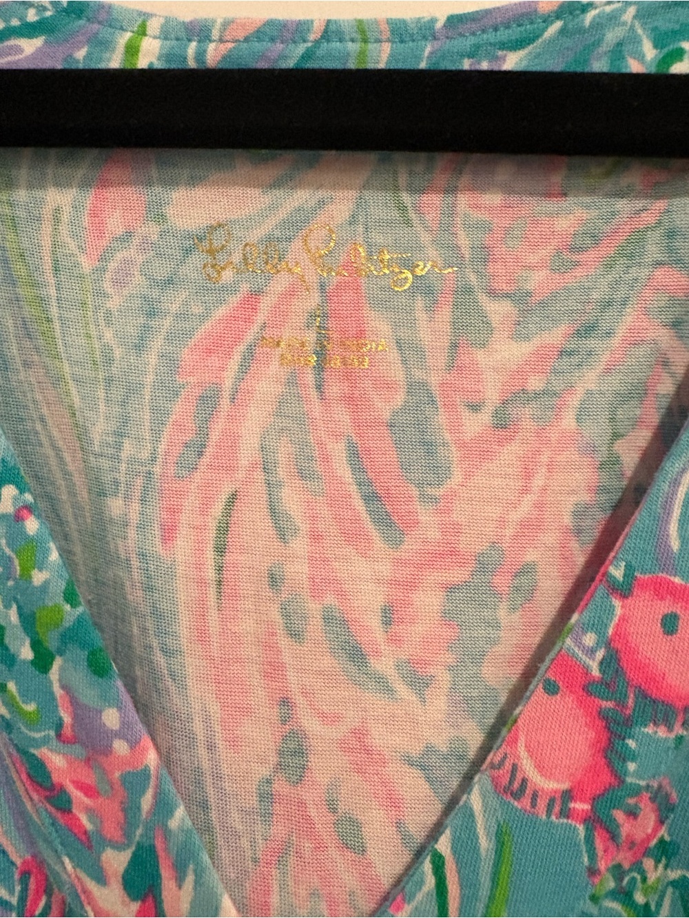 Lilly Pulitzer Lorina V Neck Swing Dress Amalfi Blue Best Fishes Size L - Picture 3 of 3